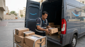 amazon delivery associate loading van dubai