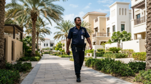 Security-guard-patrolling-residential-area-in-Dubai