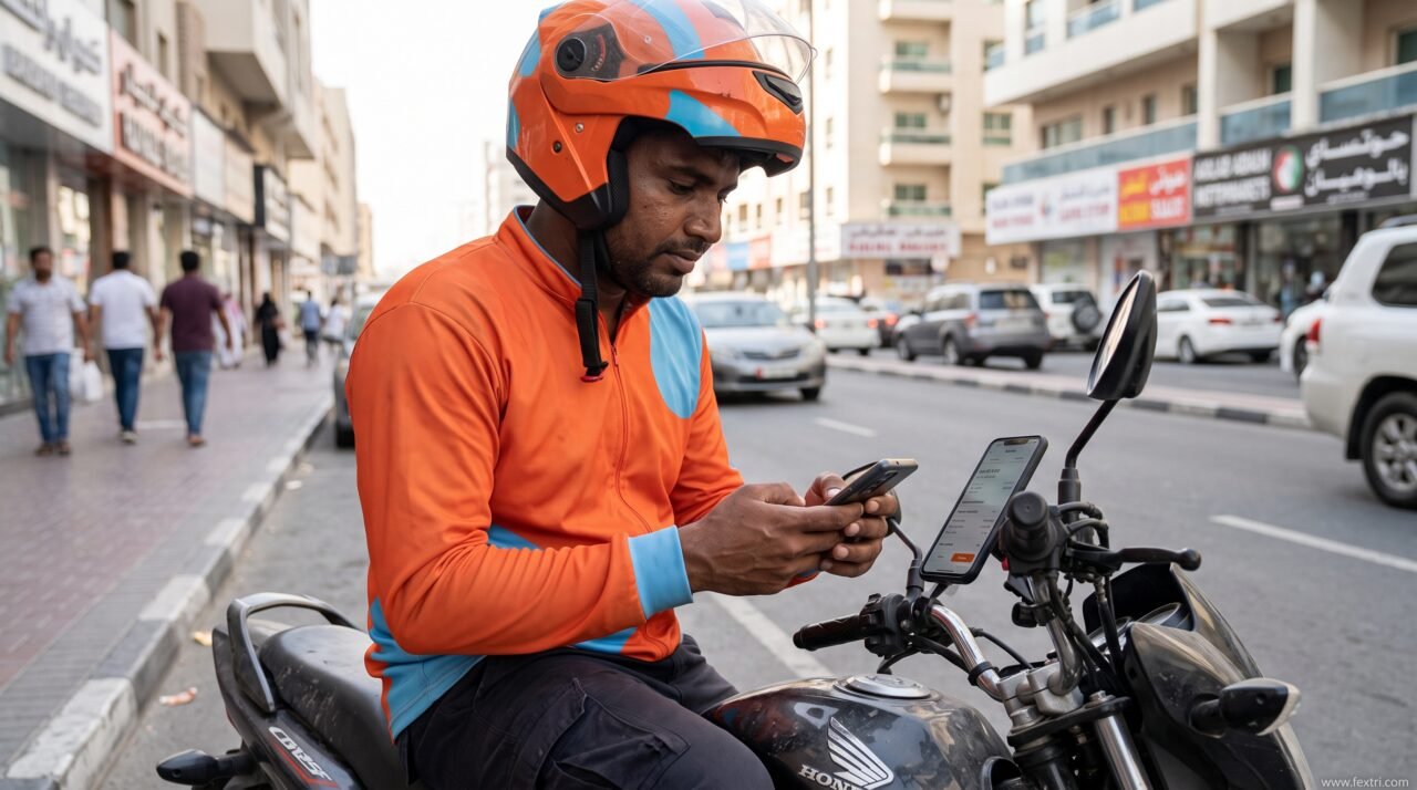talabat bike rider checking salary earnings on delivery app