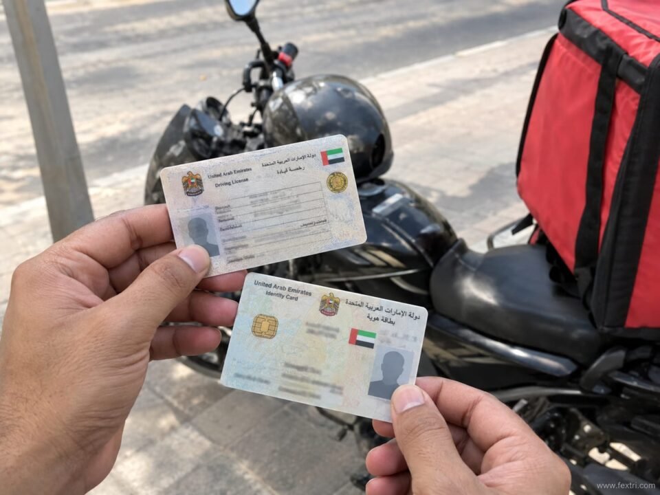 uae motorcycle license and emirates id for talabat rider job